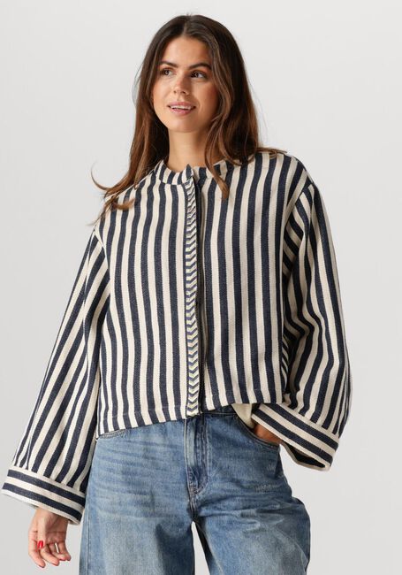 Ecru SUMMUM Jack SHORT ROUND NECK STRIPE JACKET - large