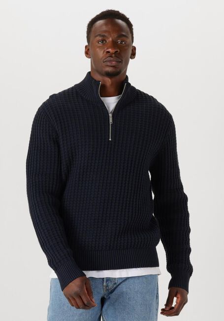 Donkerblauwe SELECTED HOMME Trui SLHTOM LS KNIT STRUCTURE HALF ZIP - large