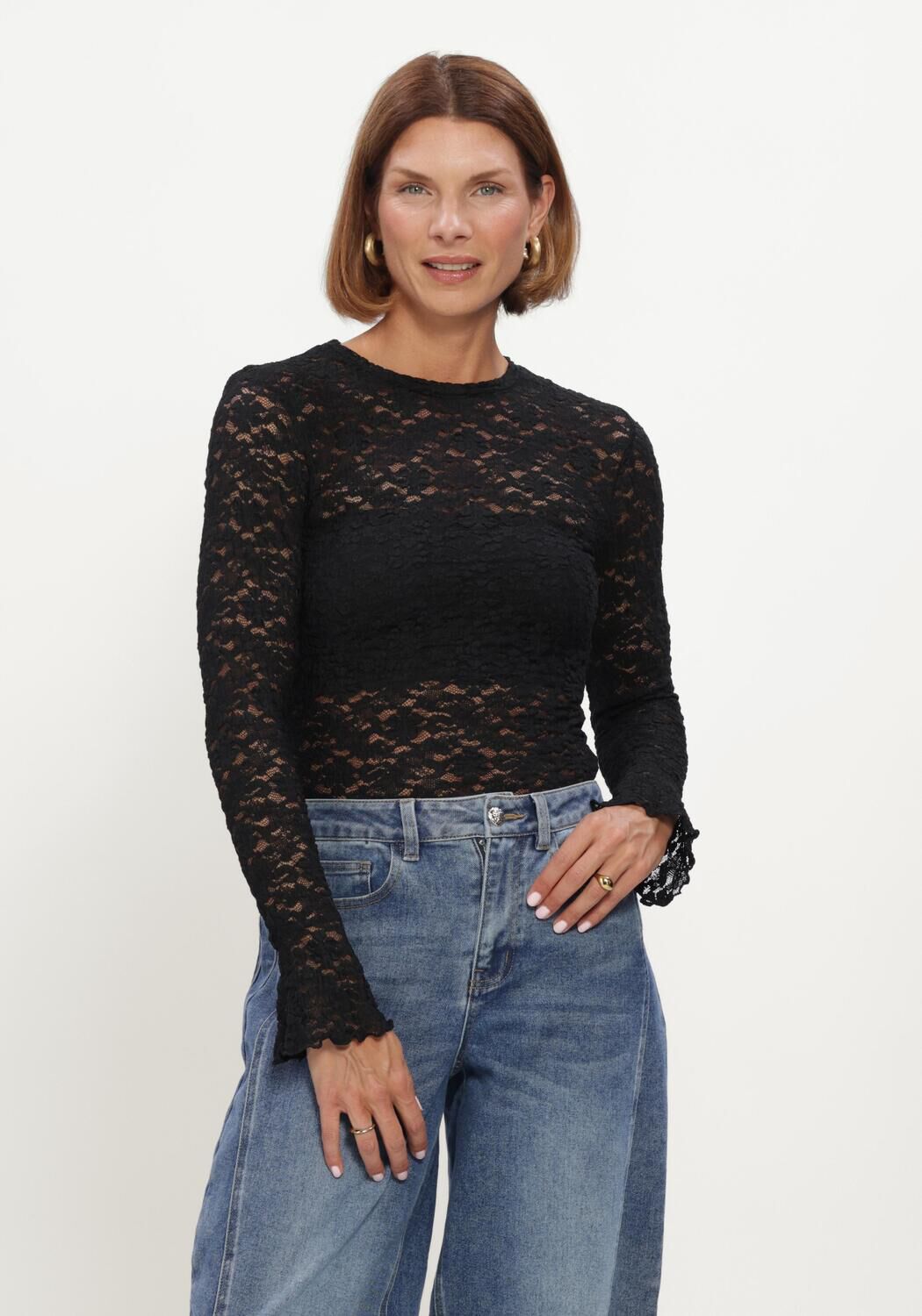 Zwarte NOTRE-V Top NV-HILLECHIEN LACE TOP - large