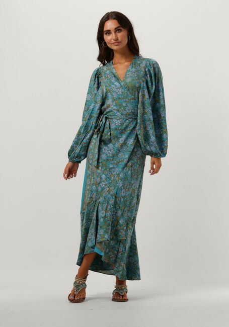 Blauwe SISSEL EDELBO Midi jurk ZELDA WRAP DRESS - large
