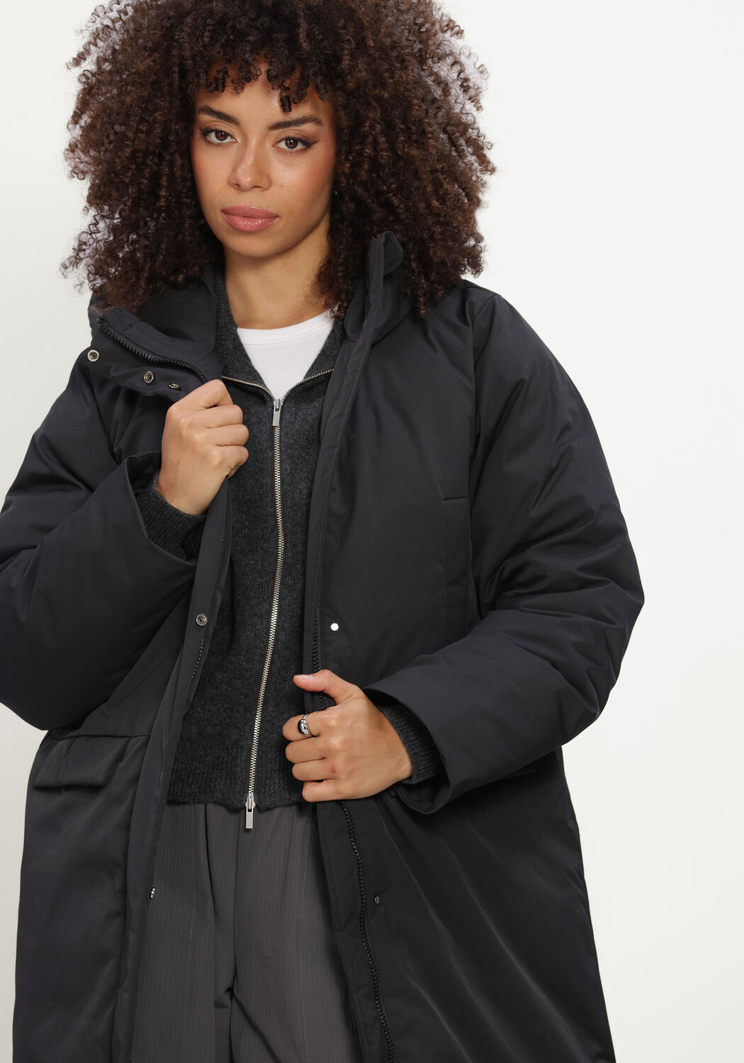 Zwarte OBJECT Gewatteerde jas OBJKELYN L/S RE LONG JACKET NOOS - large