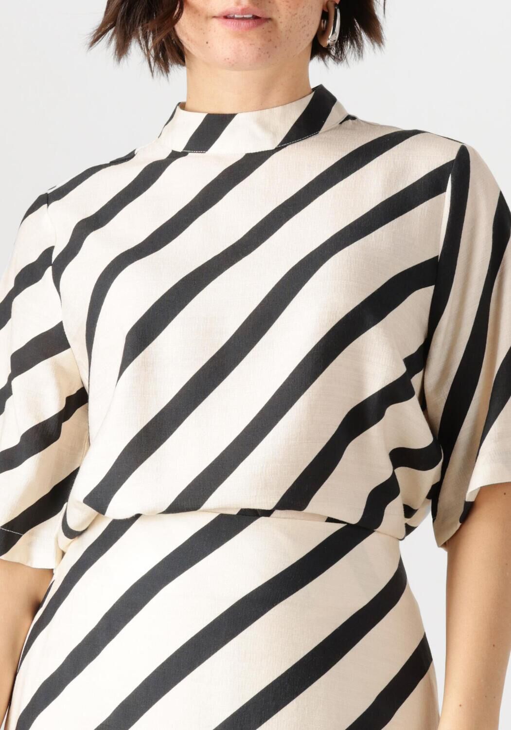 JANSEN AMSTERDAM Dames Blouses Teddie Blouse Bs 116 Short Sleeve High Neck Wit