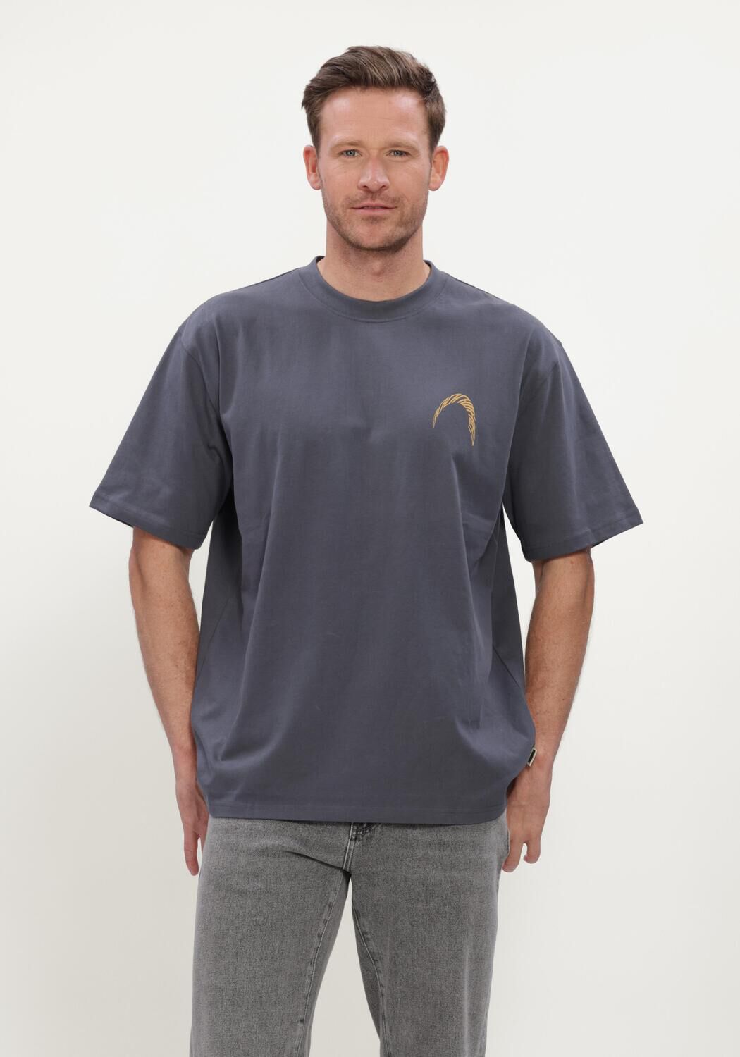 Donkergrijze WOODBIRD T-shirt WBBAINE WARP TEE - large