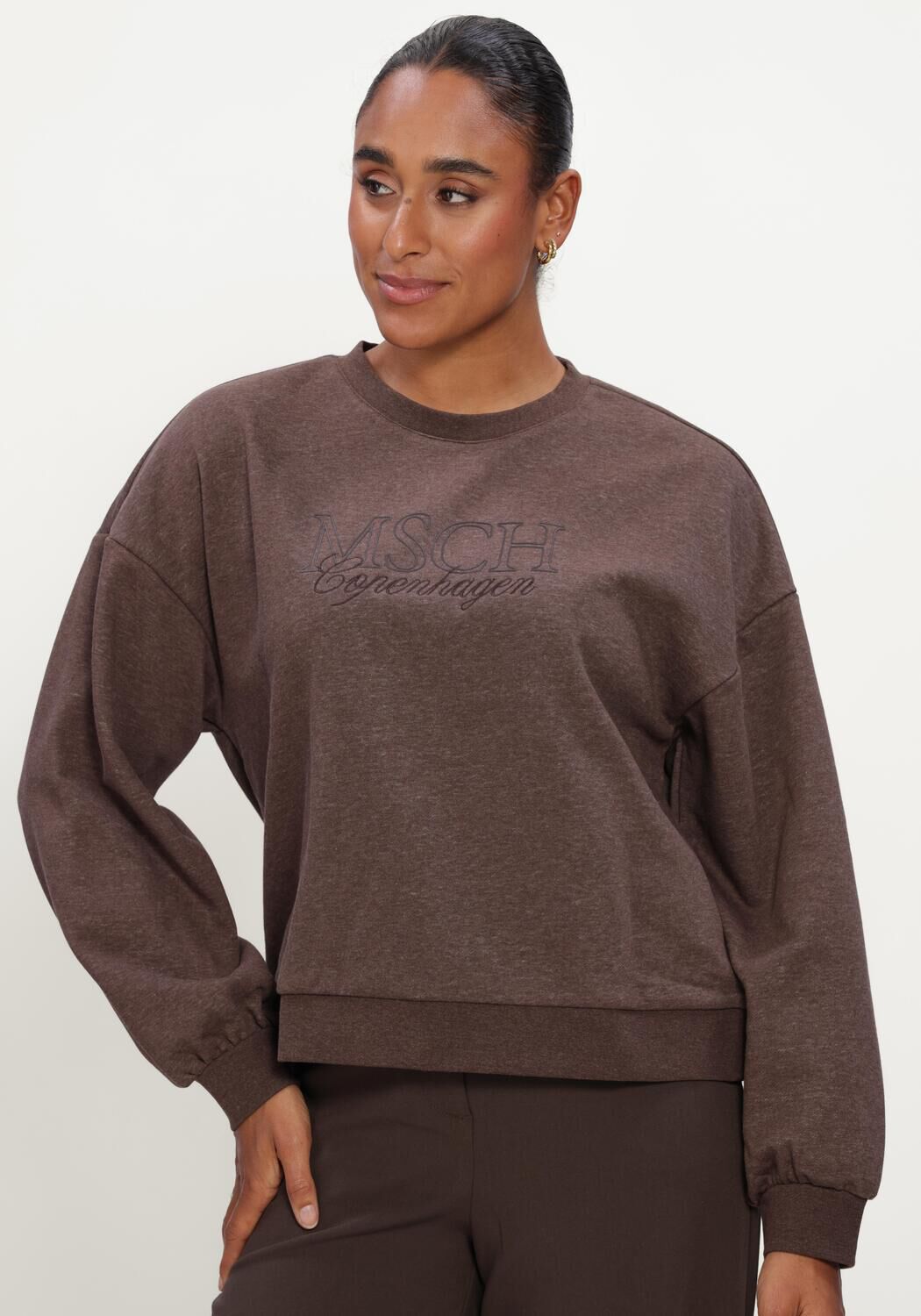 Bruine MSCH COPENHAGEN Trui MSCHBRAWLEY BRIENA LOGO SWEATSHIRT - large