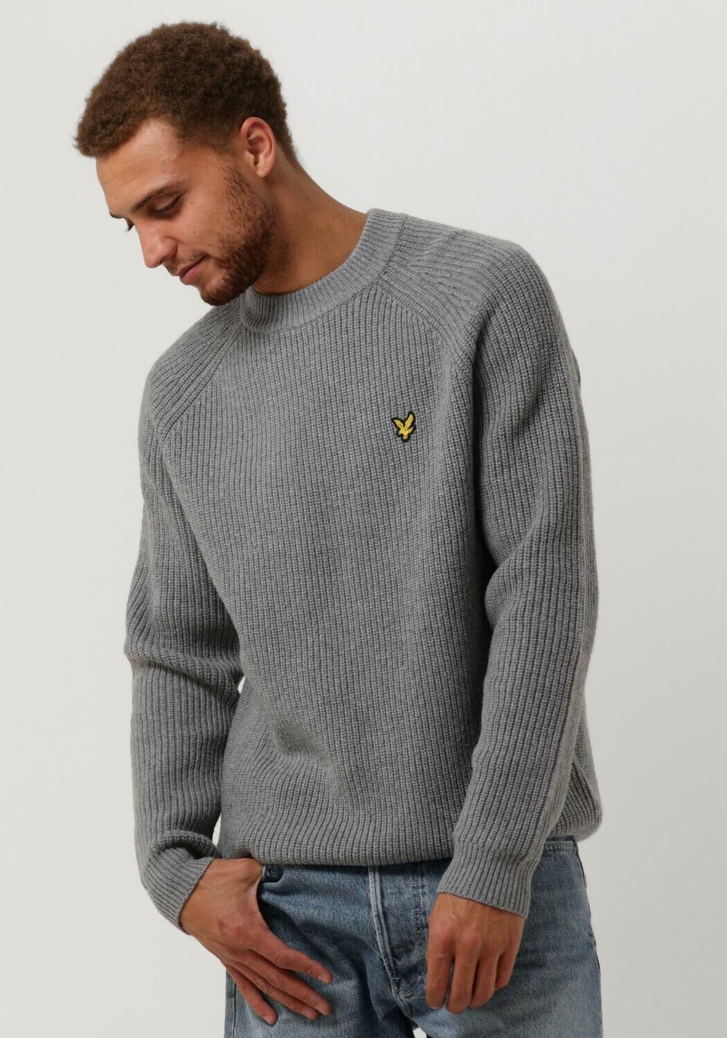 grijze lyle scott trui shaker stitch mock neck jumper