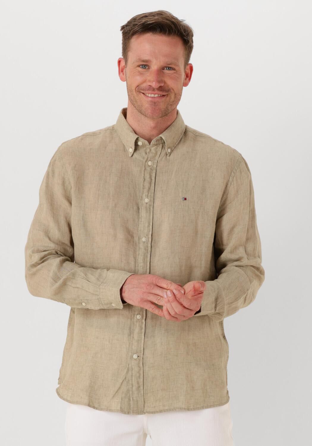 TOMMY HILFIGER Heren Overhemden Pigment Dyed Li Solid Rf Shirt Beige