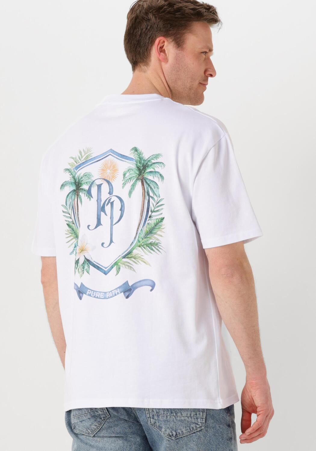 PURE PATH Heren Polo's & T-shirts Loose Fit Crewneck Ss T-shirts Wit