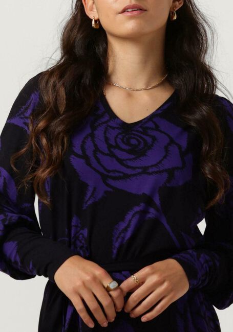 Paarse JANSEN AMSTERDAM Mini jurk VBF501 JERSEY PRINT DRESS WITH V-NECK - large