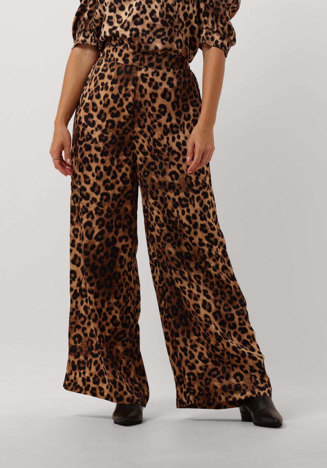 NEO NOIR Luipaardprint Wijde Satijnen Broek Brown Dames