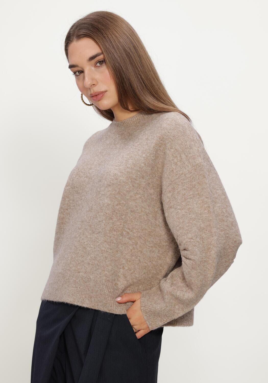 Beige SUMMUM Trui BOXY SWEATER WOOL ELASTANE BLEND KNIT - large