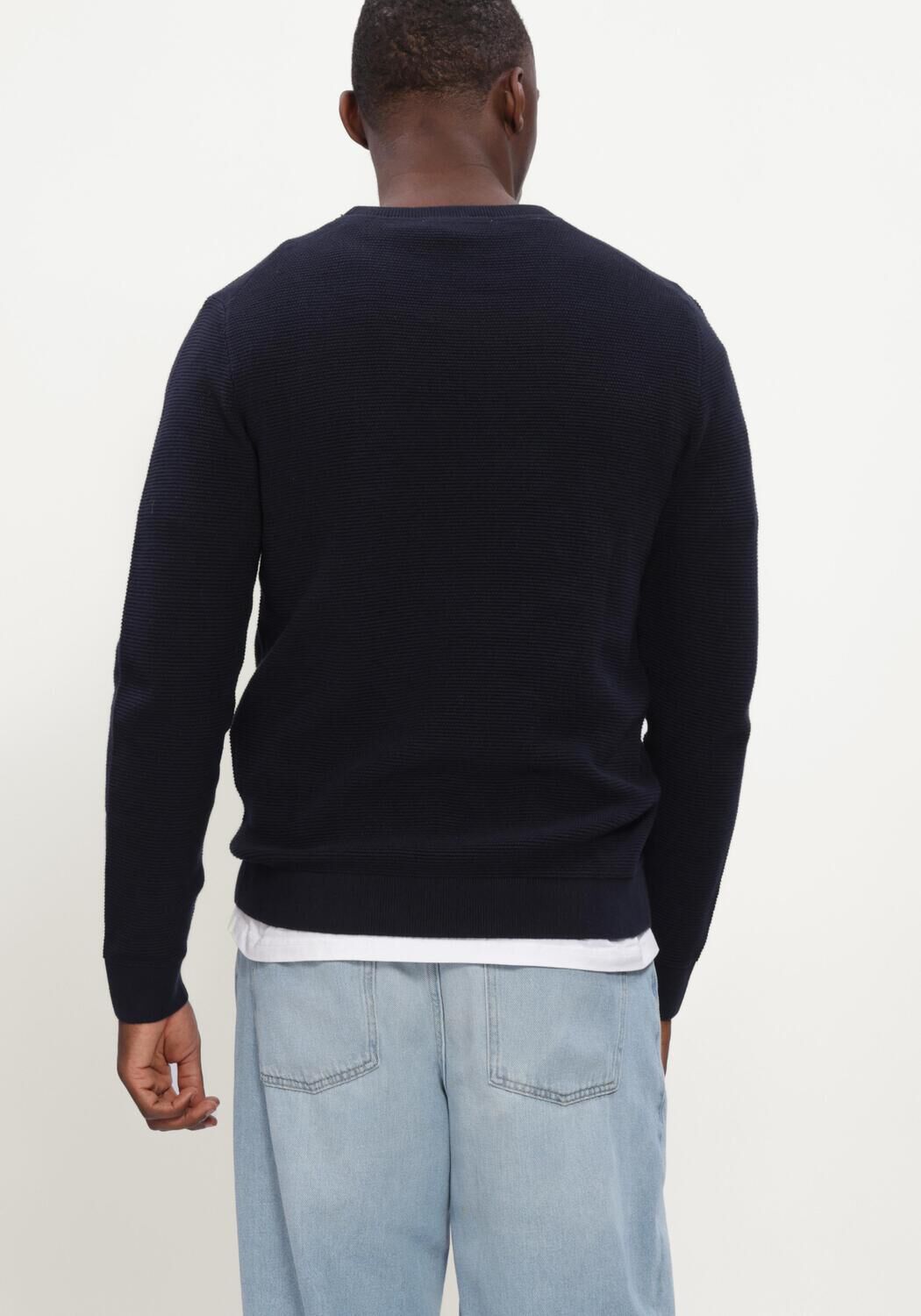 Donkerblauwe SELECTED MEN Trui SLHROSS LS KNIT STRUCTURE CREW NECK NOOS - large