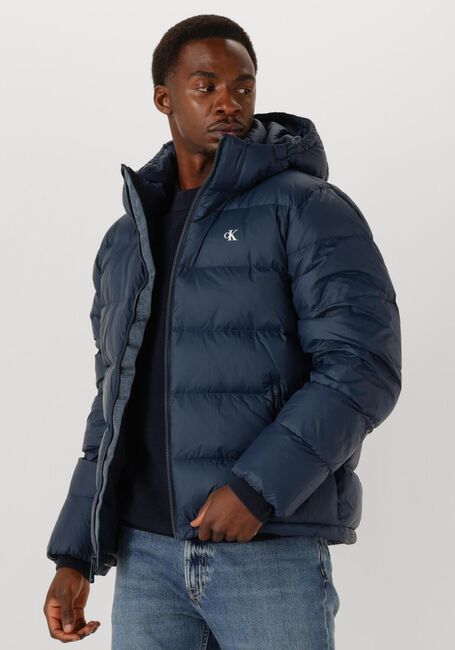 Blauwe CALVIN KLEIN Gewatteerde jas LS NYLON ZIP OFF HOOD DOWN PURRFER - large