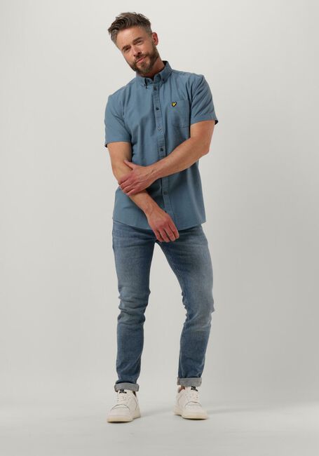 Lichtblauwe LYLE & SCOTT Casual overhemd COTTON SLUB SHORT SLEEVE SHIRT - large
