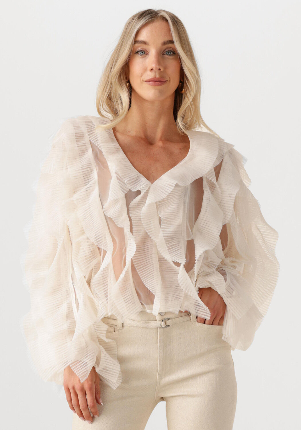 DANTE6 Dames Blouses Phora Tulle Ruffled Top Ecru
