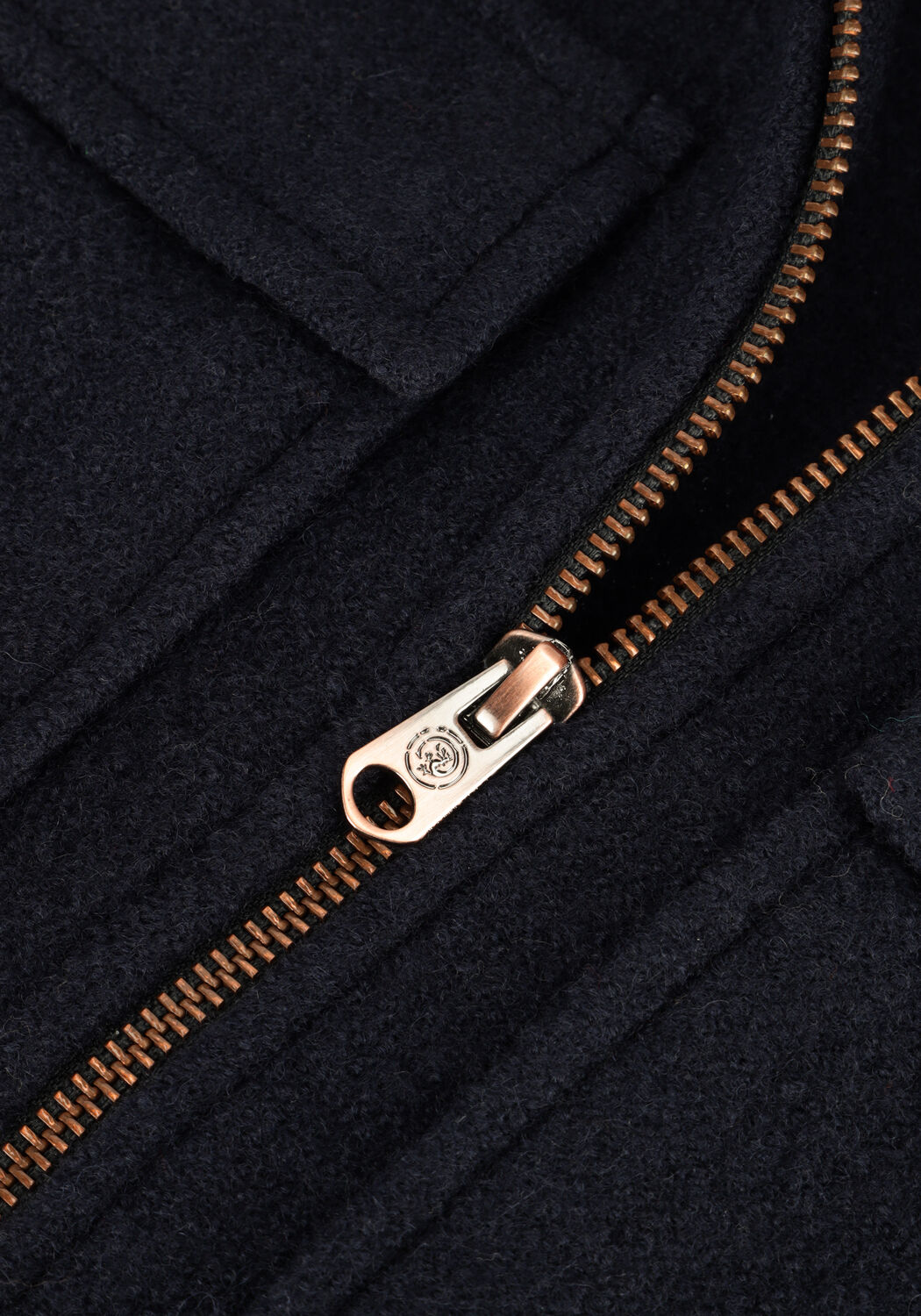 Donkerblauwe CAST IRON Overshirt ZIP JACKET BOILED WOOL - large