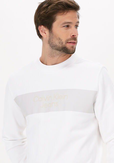Witte CALVIN KLEIN Sweater BLOCKING INSTITUTIONAL CREW NECK - large