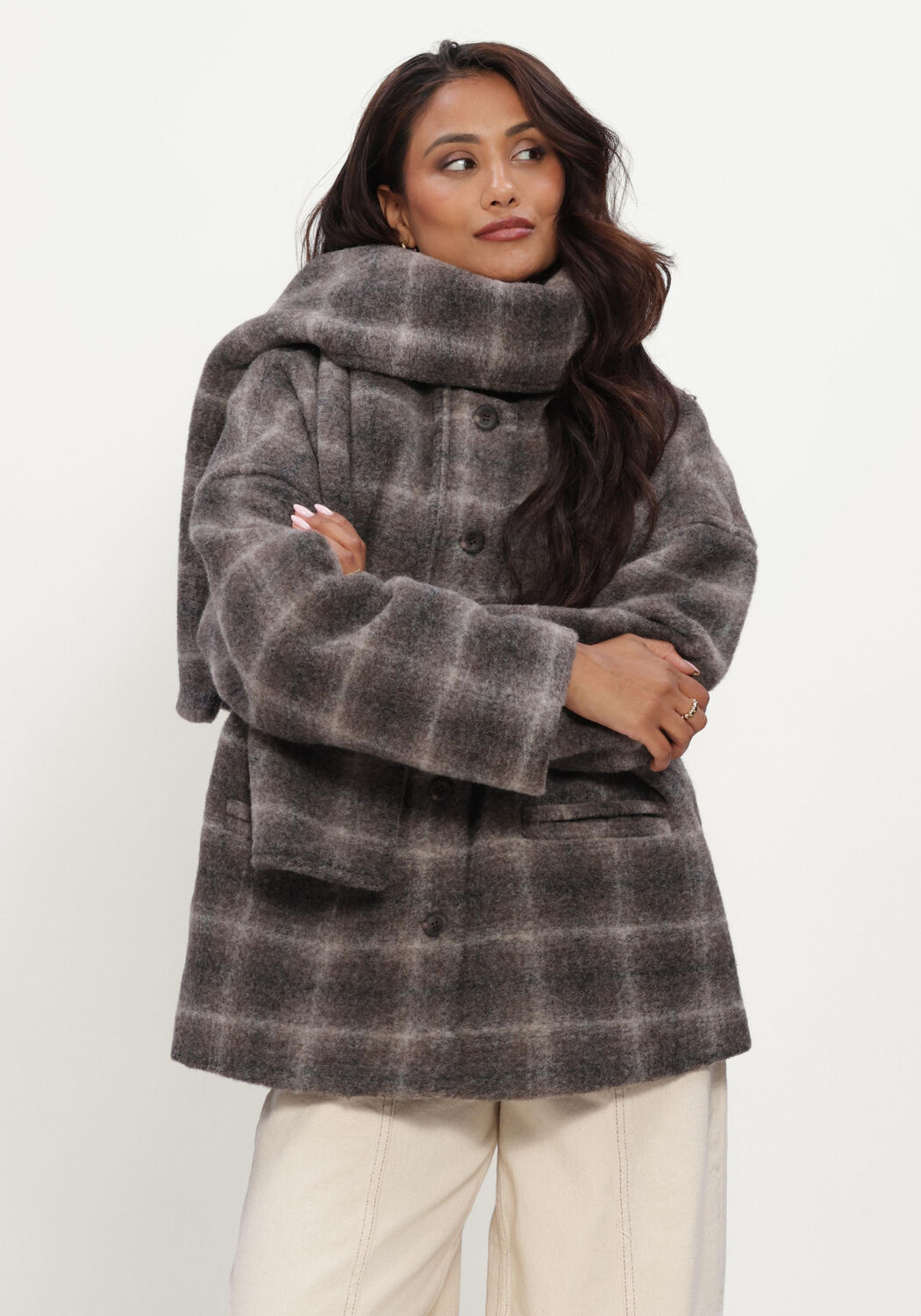 Donkergrijze OBJECT Mantel OBJMAISE L/S LO SCARF JACKET NOOS - large
