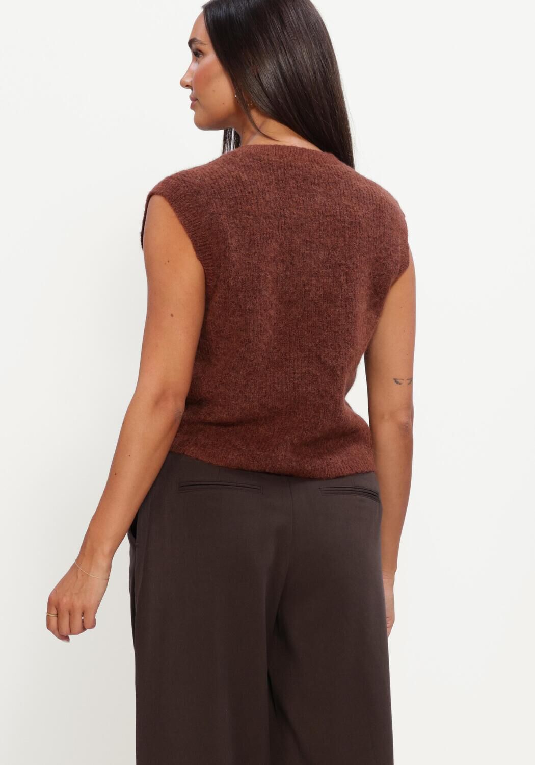 Bruine SELECTED WOMEN Trui SLWLULU SL BUTTON O-NECK VEST - large