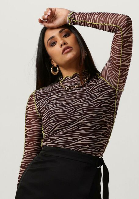 Bruine COLOURFUL REBEL Top NEYO ZEBRA OVERKLOCK MESH TURTLENECK TOP - large