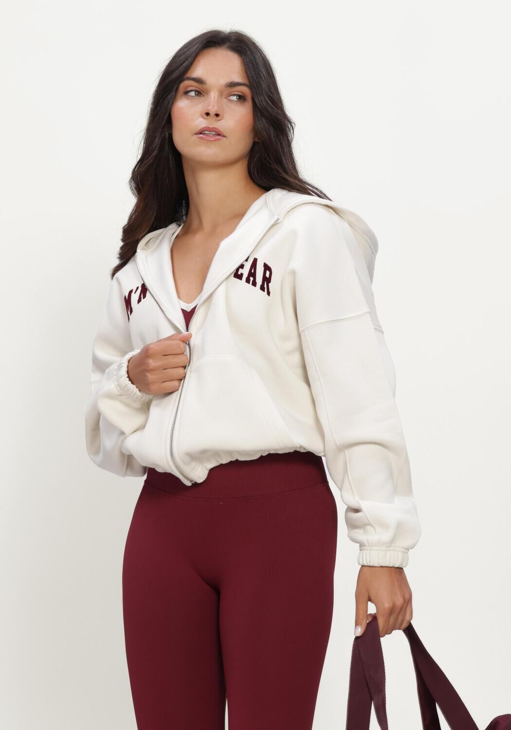 Ecru AIM'N Sweater VARSITY SWEAT ZIP HOOD - large