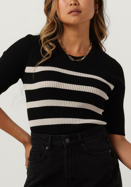 Zwarte CO'COUTURE T-shirt BADOE STRIP MIDI SLEEVE KNIT - large