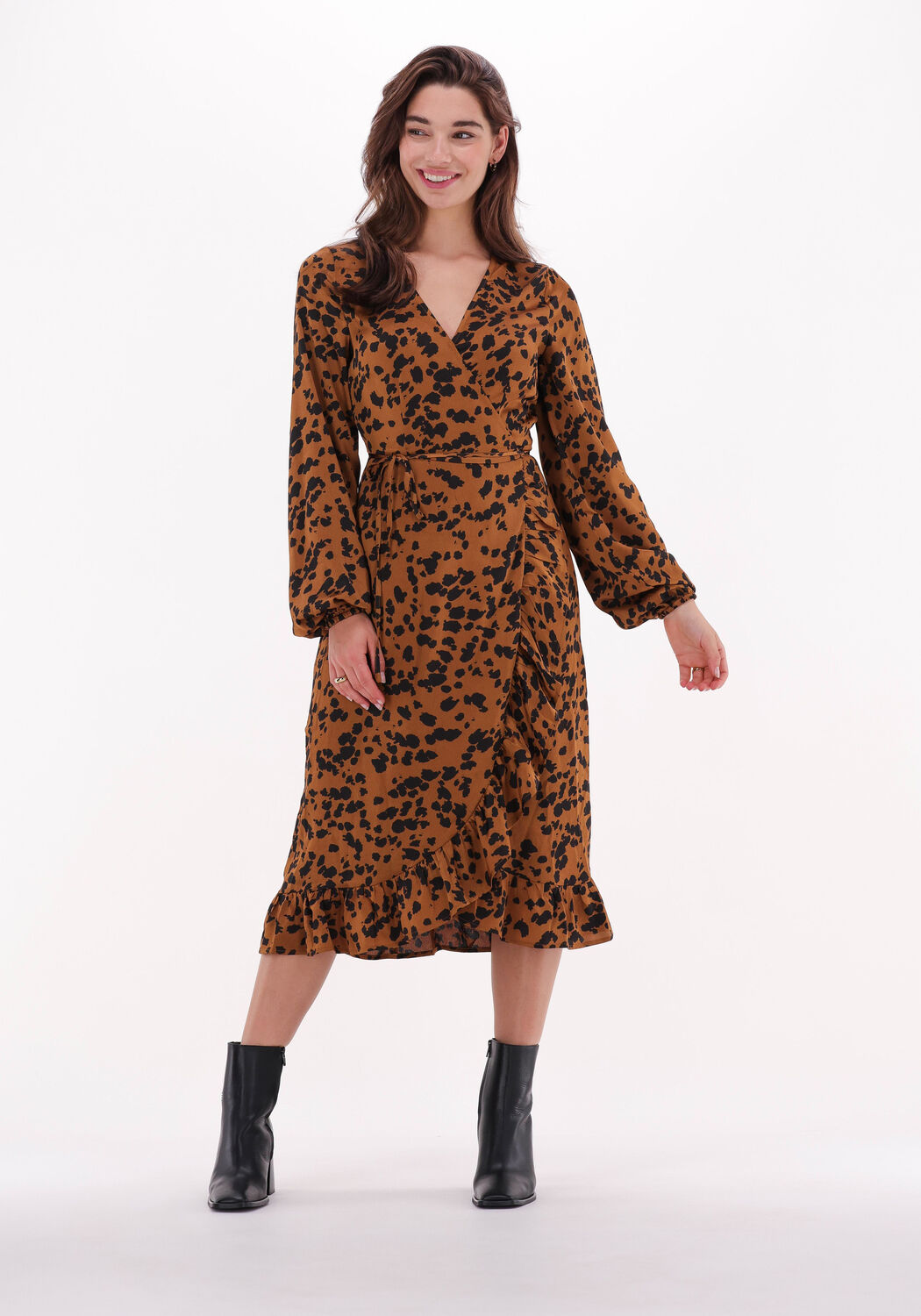 bruine freebird maxi jurk rosy midi ls dress