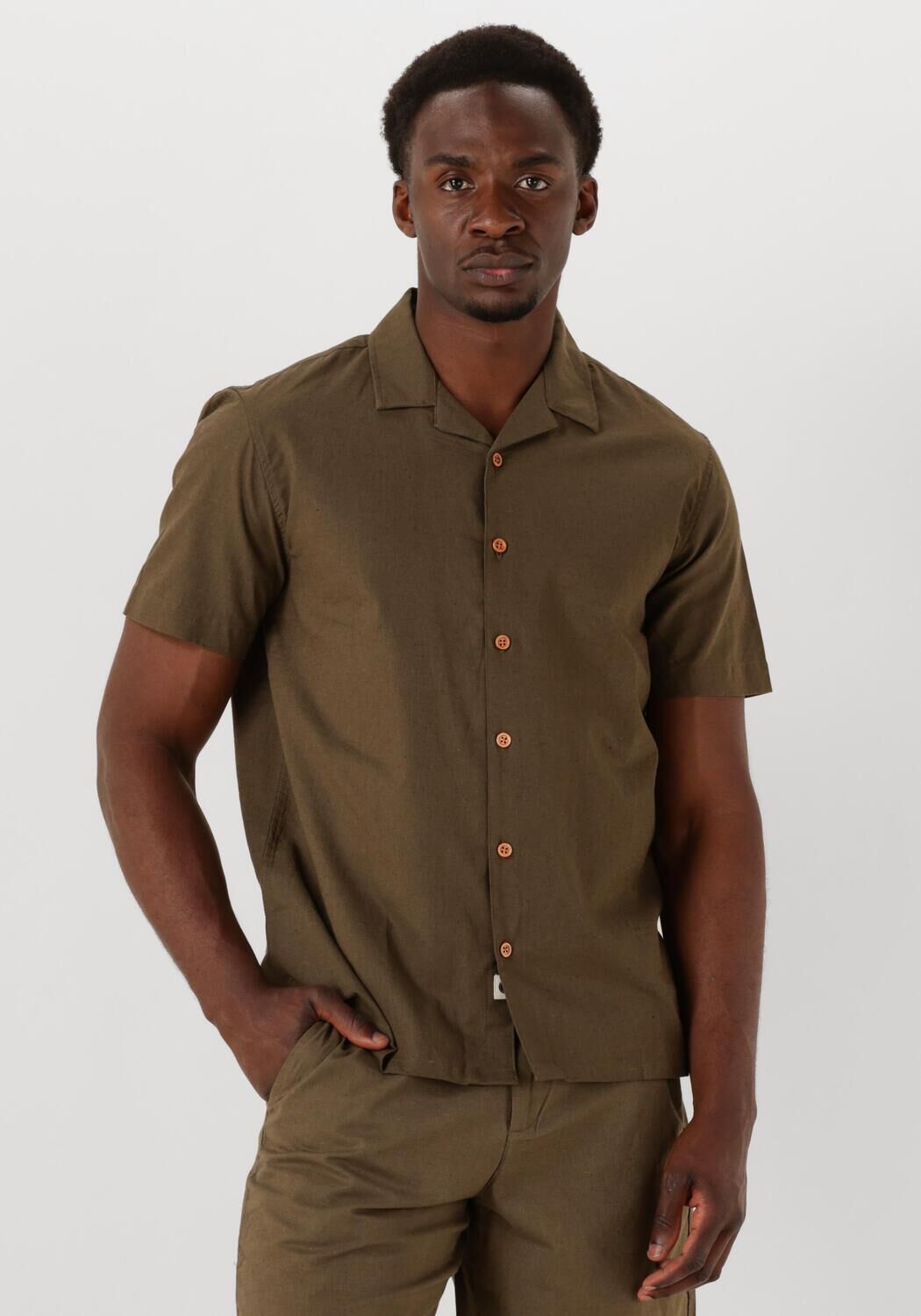 ANERKJENDT Heren Overhemden Akleo Sss Cot linen Shirt Khaki
