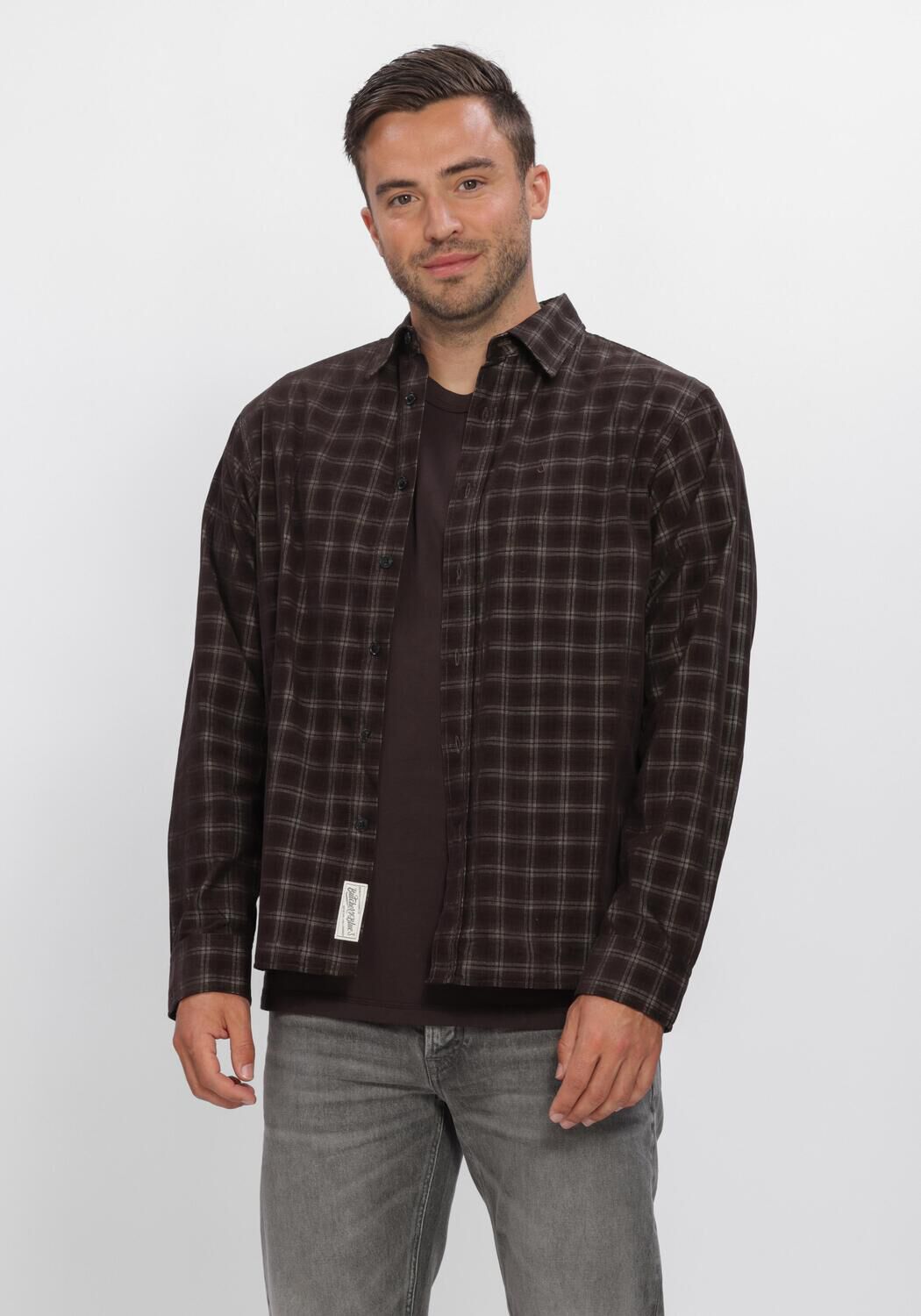 Bruine BUTCHER OF BLUE Casual overhemd JUDD CORD SMALL CHECK SHIRT - large