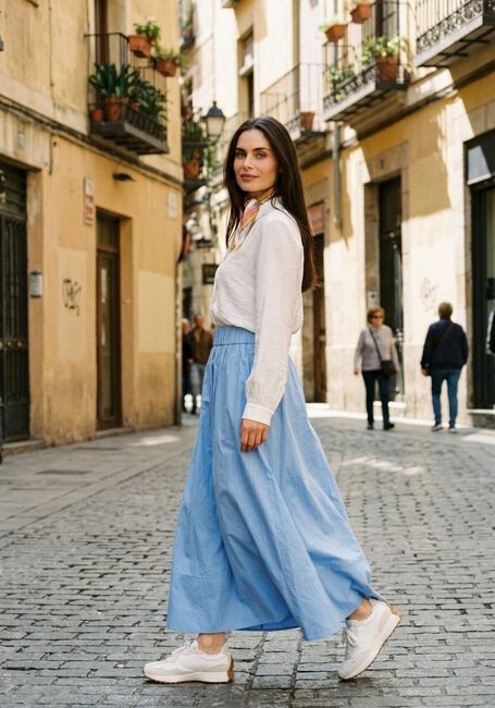 Blauwe NEO NOIR Midirok YARA LONG POPLIN SKIRT - large