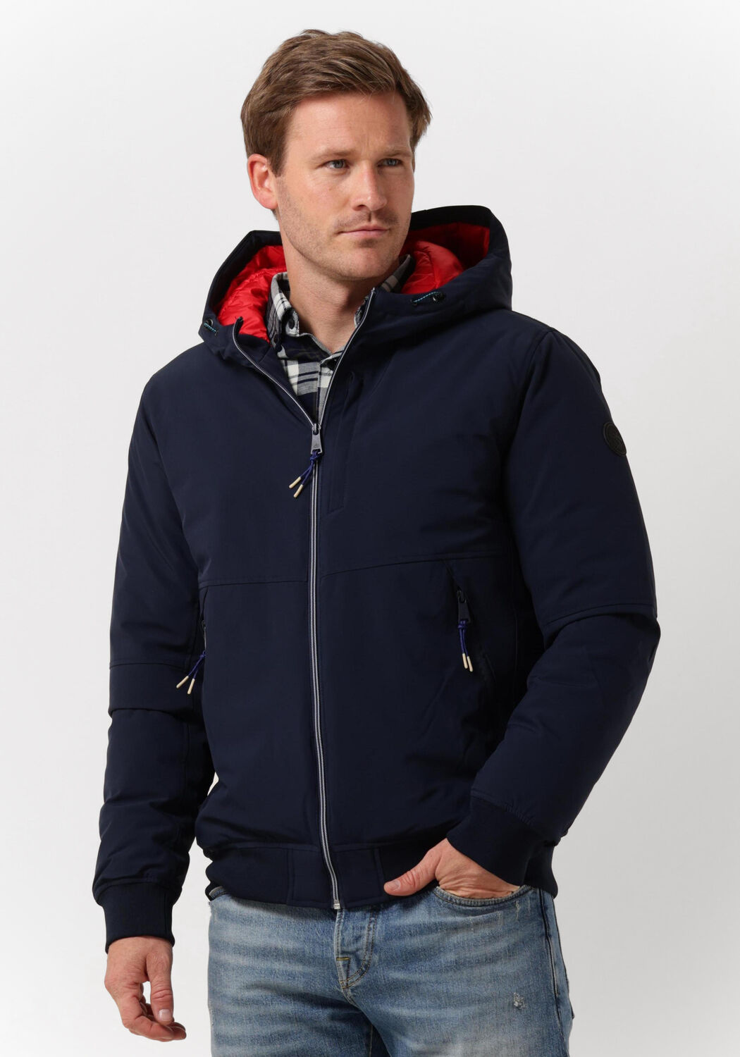 blauwe scotch soda gewatteerde jas hooded jacket with stretch
