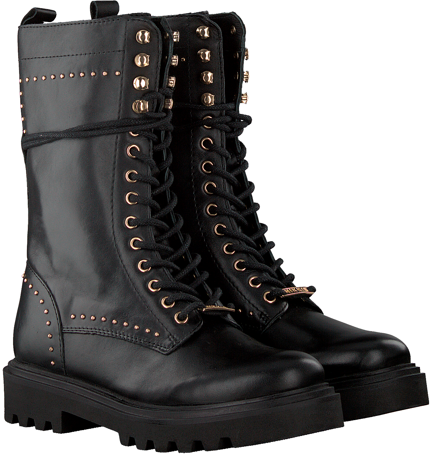 Zwarte NIKKIE Veterboots GOLD STUD BOOTS | Omoda Zwarte NIKKIE Veterboots GOLD STUD BOOTS | Omoda