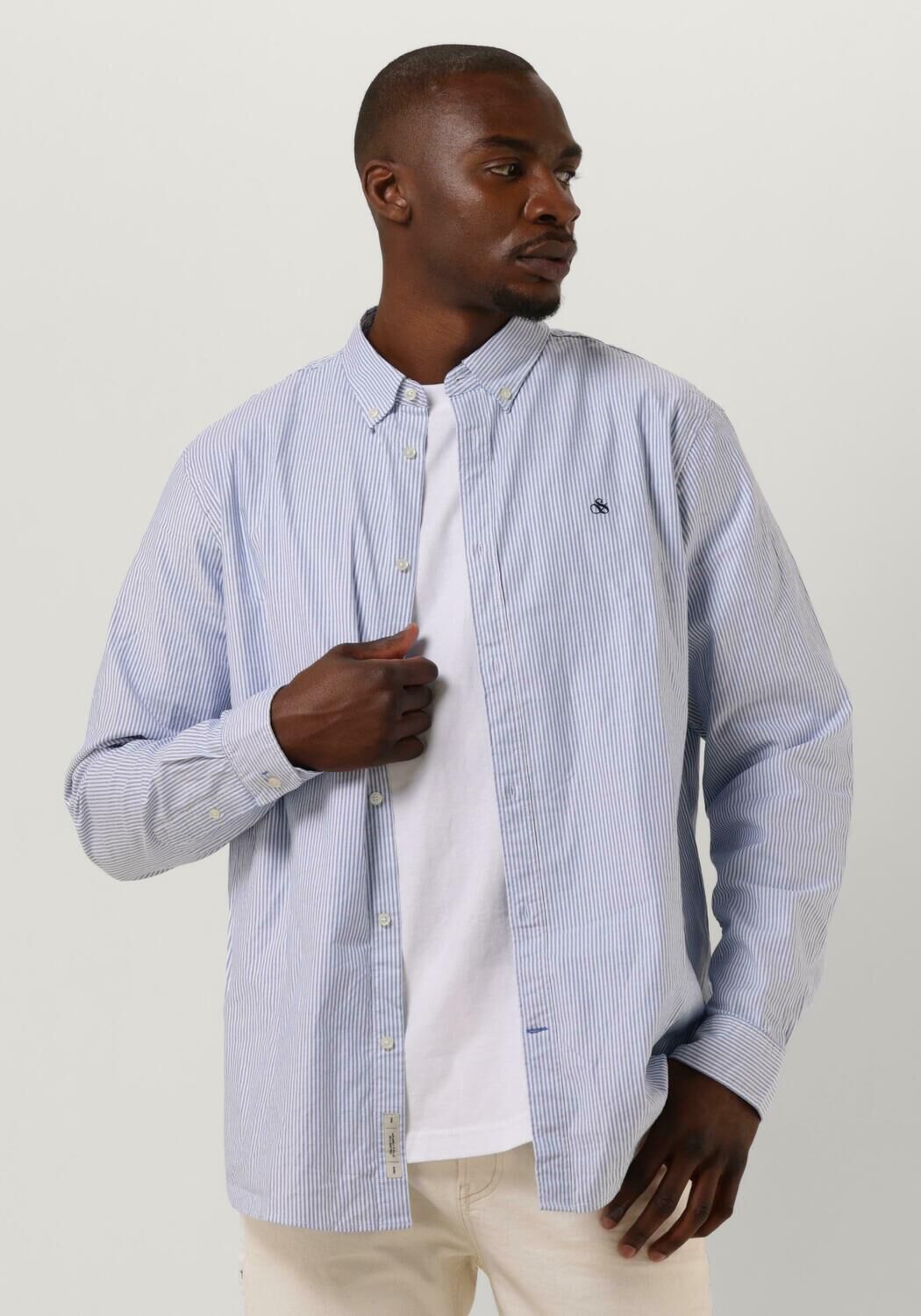 blauw wit gestreepte scotch soda casual overhemd regular fit shirt