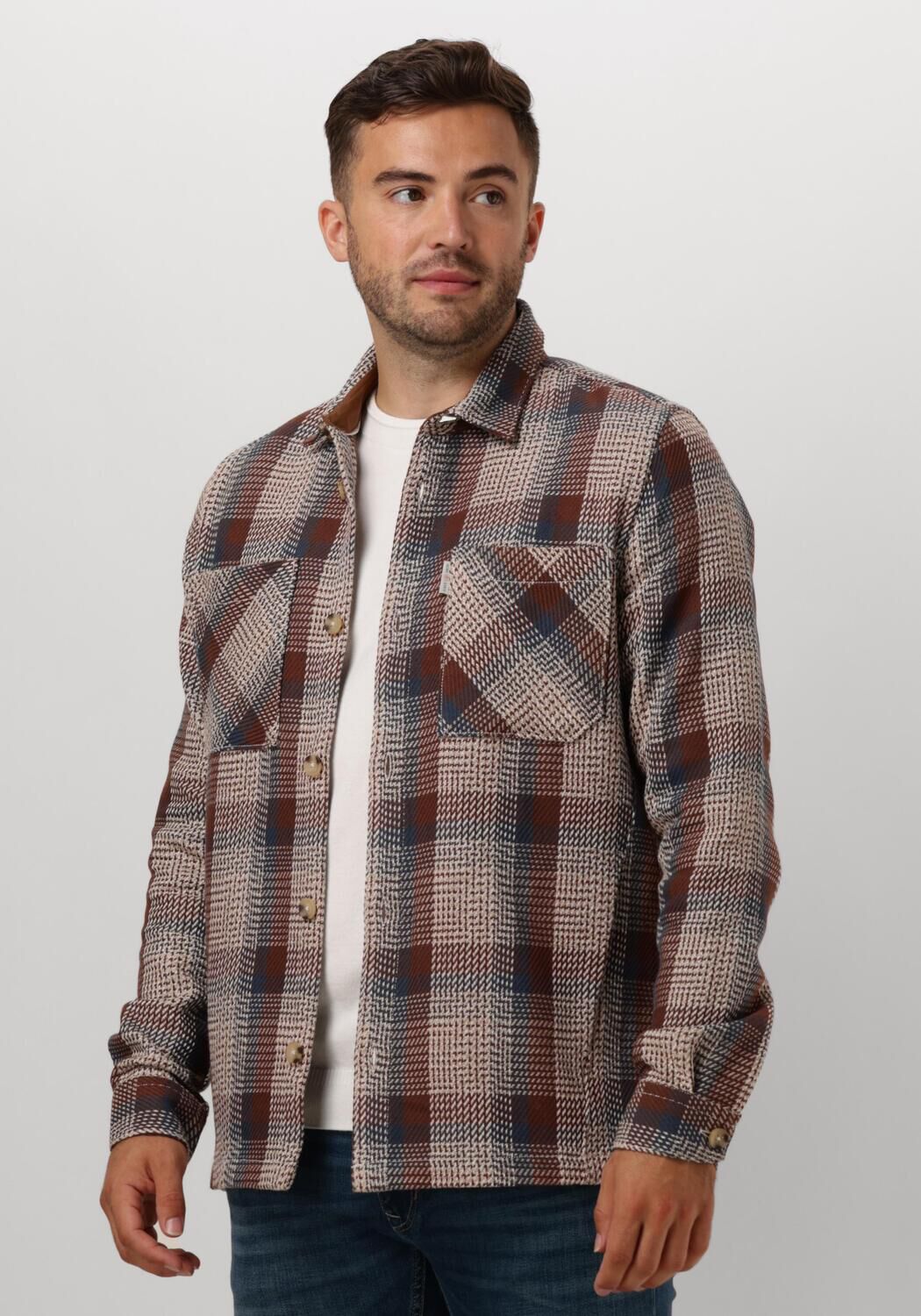 CAST IRON Heren Overshirts Long Sleeve Shirt Heavy Check Bruin