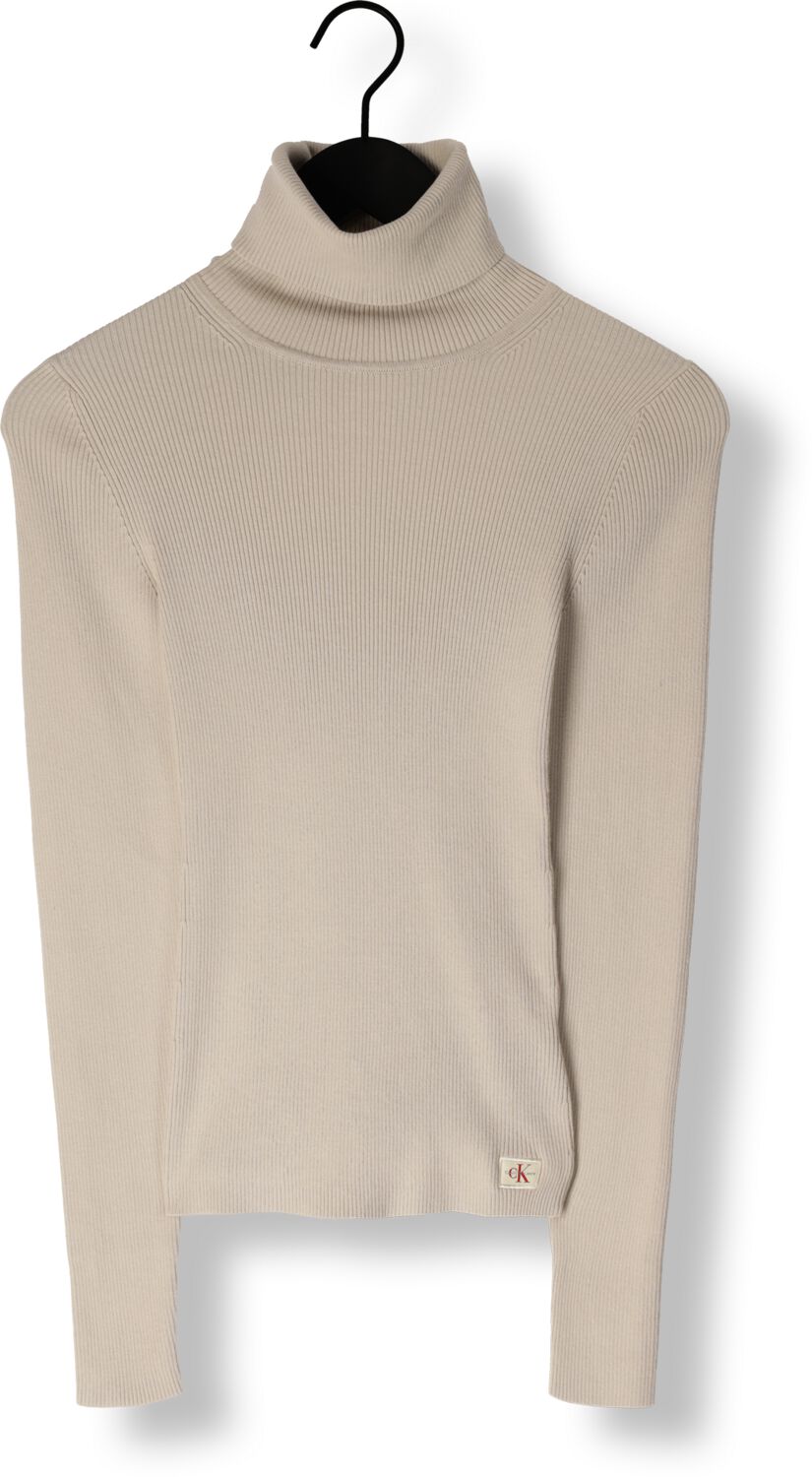 CALVIN KLEIN Dames Truien & Vesten Woven Label Roll Neck Sweater Beige