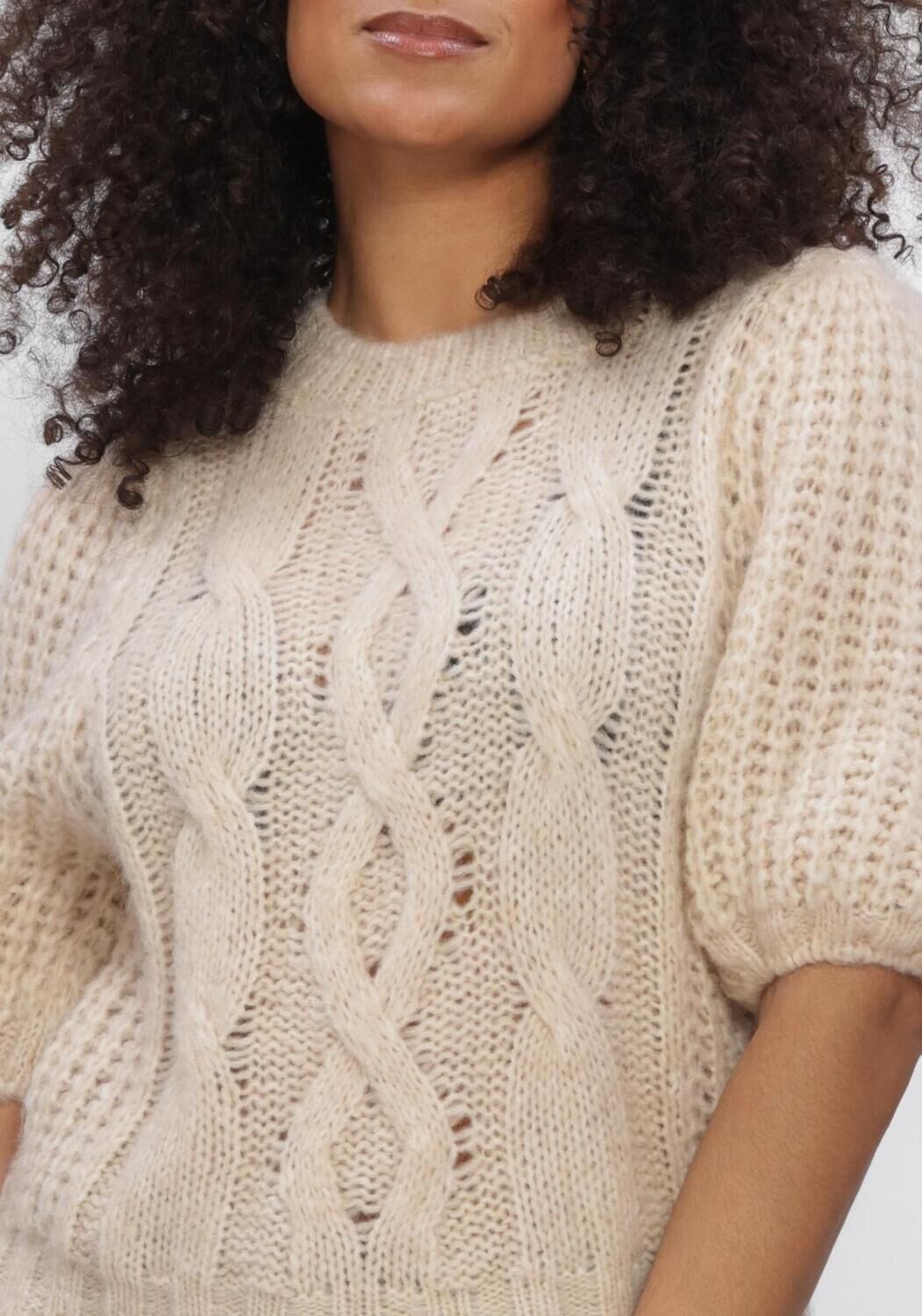 Beige SUMMUM Trui PUFF SLEEVE SWEATER COZY CABLE KNIT - large