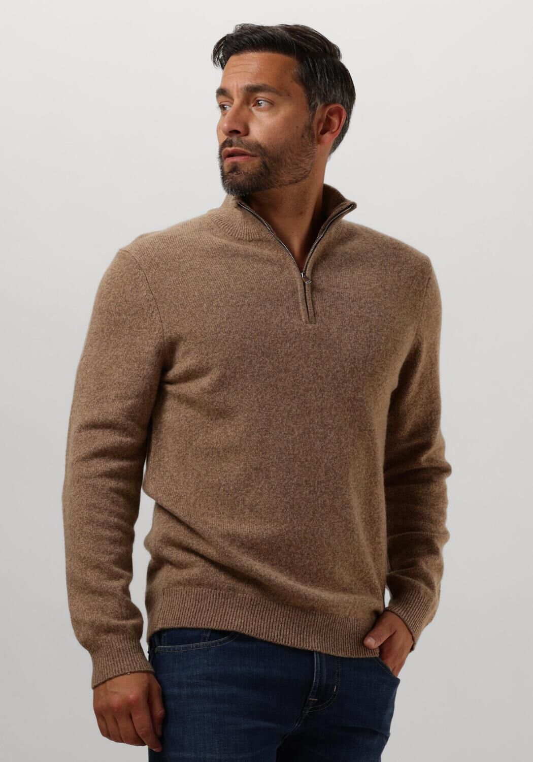 PROFUOMO Heren Truien & Vesten Pullover Half Zip Button Taupe