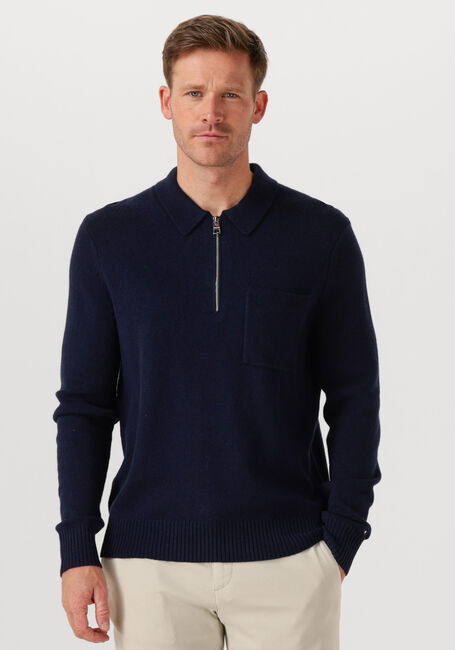 Donkerblauwe TOMMY HILFIGER Trui LAMBSWOOL ZIP POLO - large