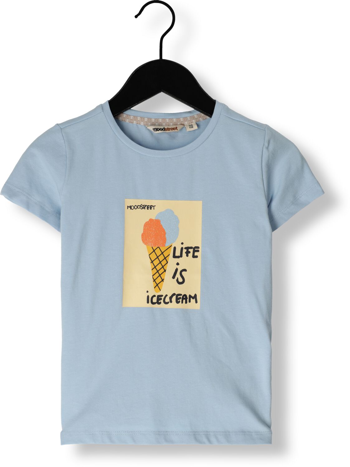 Moodstreet T-shirt met printopdruk lichtblauw Meisjes Stretchkatoen Ronde hals 122 128