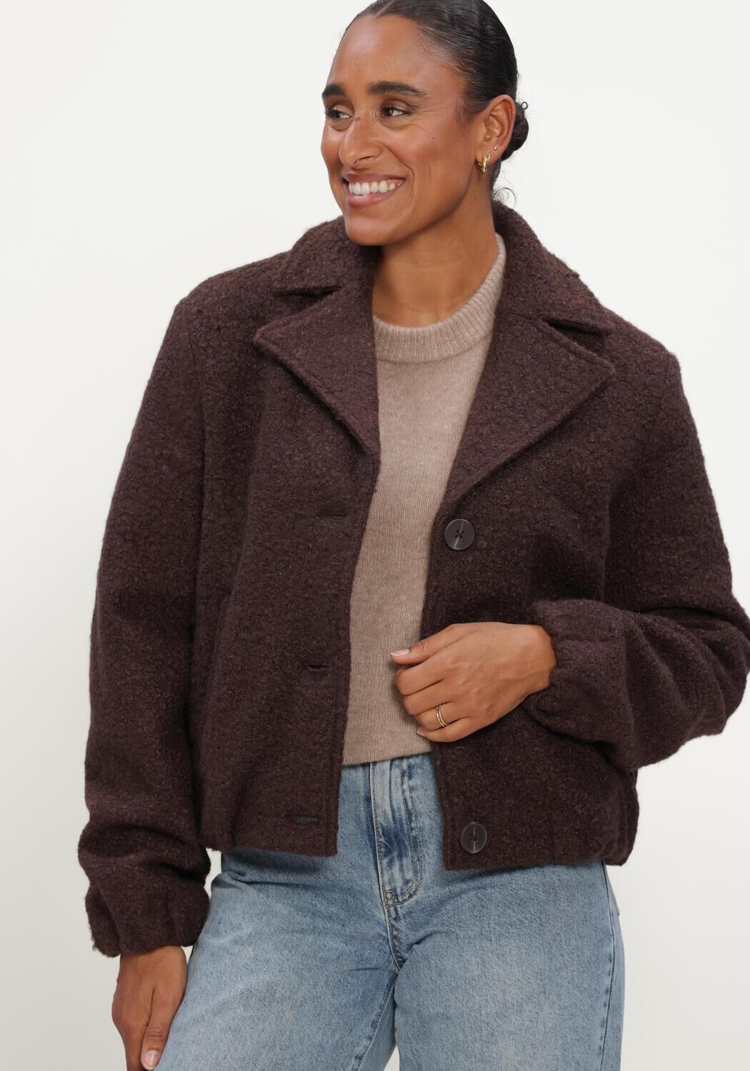 Bruine NUKUS Teddy jas MADELIN JACKET BOUCLE - large
