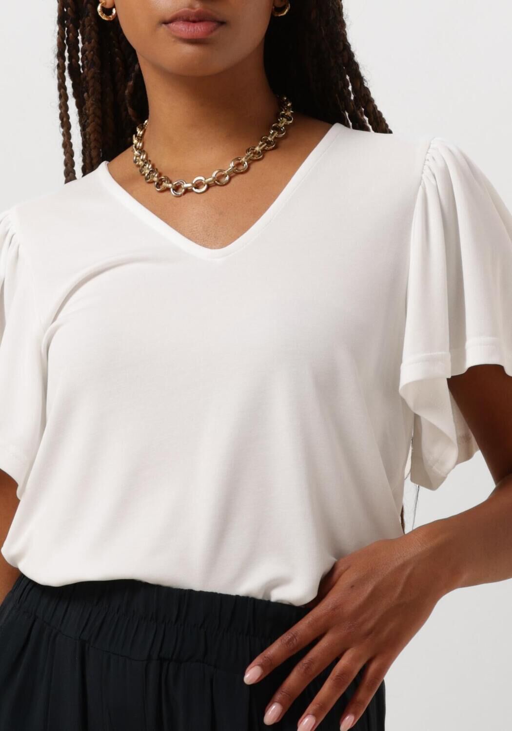 MINUS Dames Tops & T-shirts Rianne V-neck T-shirt Gebroken Wit