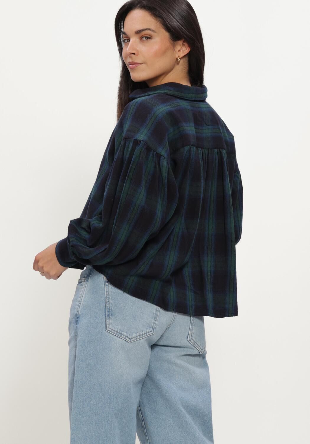 Donkerblauwe BY-BAR Blouses SARAH SHORT GREEN CHECK BLOUSE - large