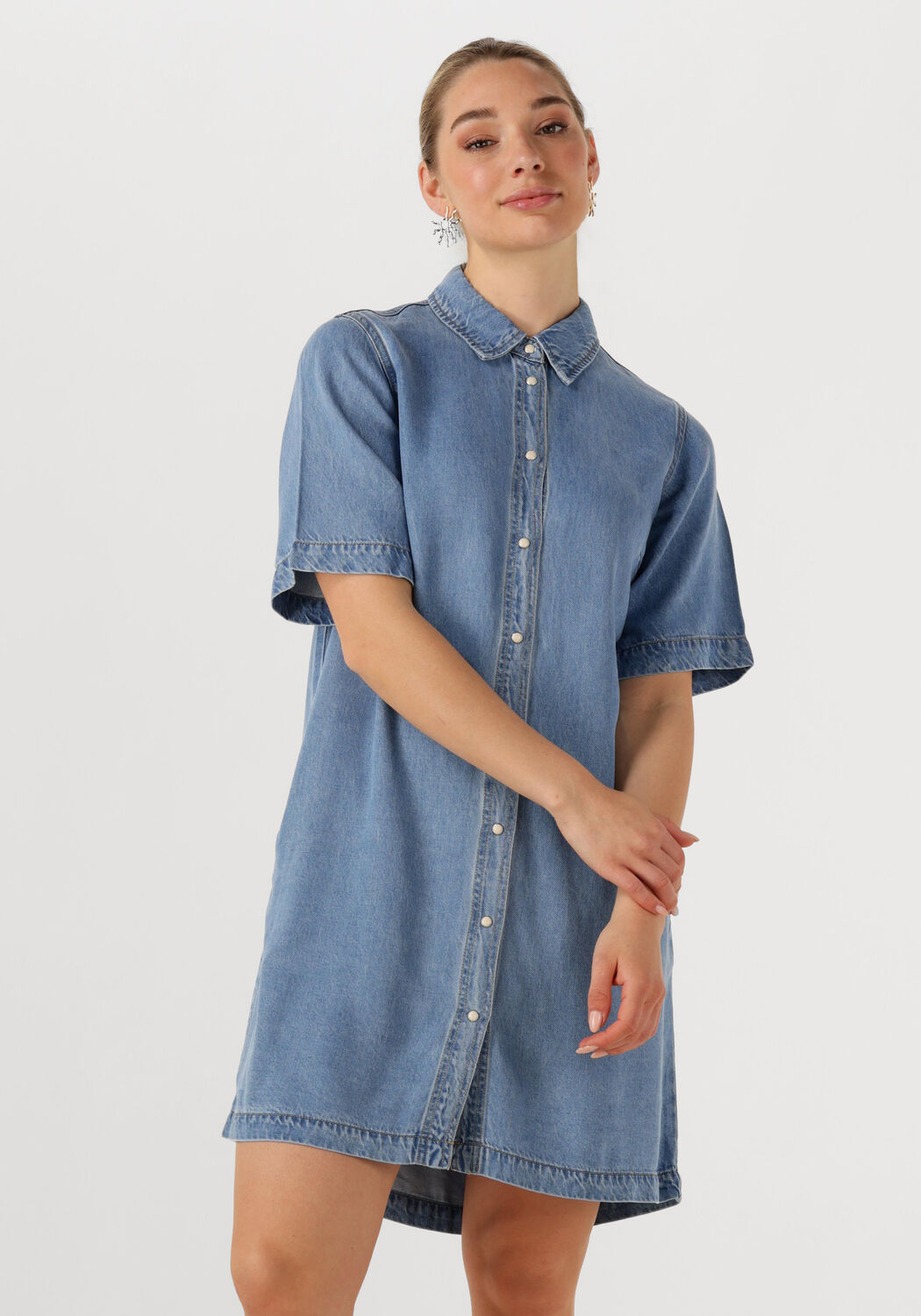object denim dress Object button down mini dress in light gray denim