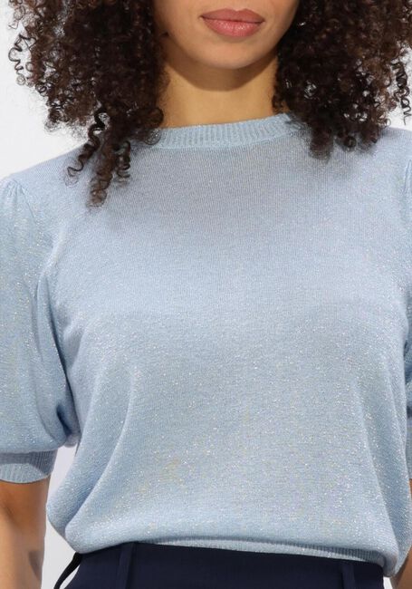 Lichtblauwe MINUS Trui MSLIVA PUFF SLEEVE METALLIC KNIT PULLOVER - large