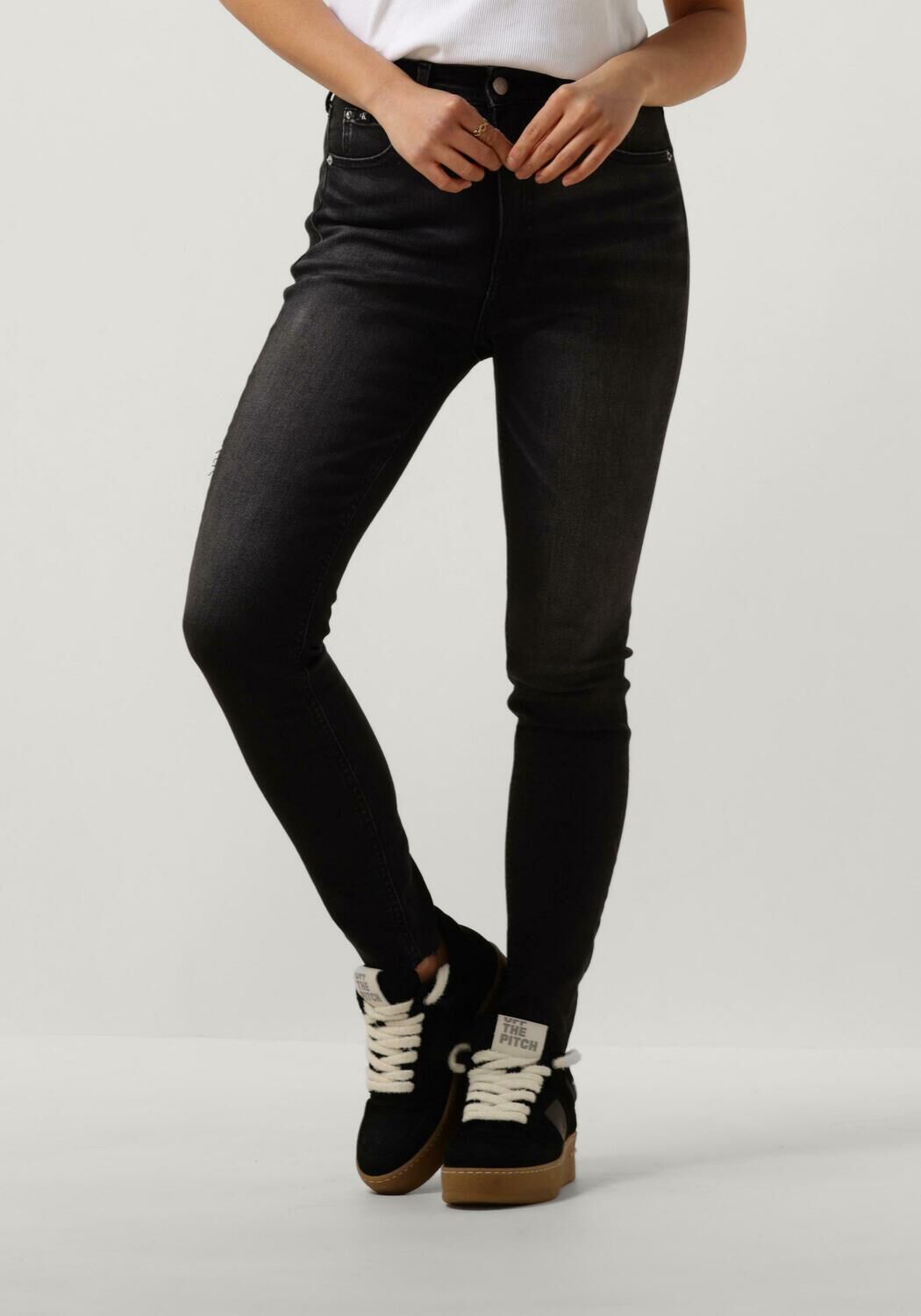 CALVIN KLEIN Dames Jeans High Rise Super Skinny Ankle Zwart