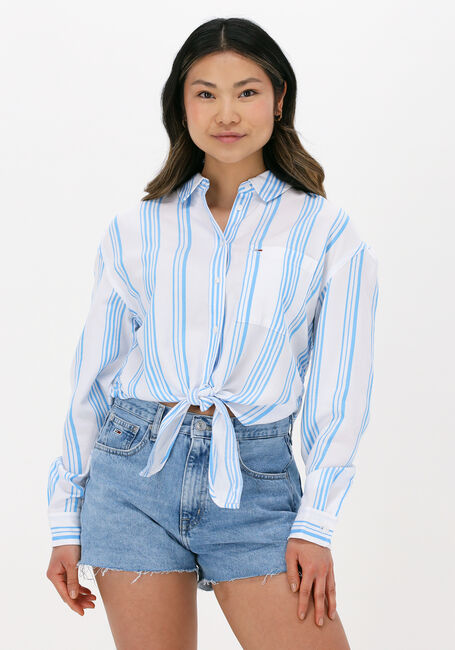Blauwe TOMMY JEANS Blouses TJW FRONT TIE STRIPE SHIRT - large