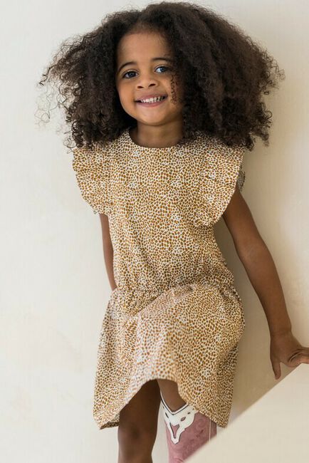 Camel LIKE FLO  AOP WOVEN RUFFLE DRESS - large