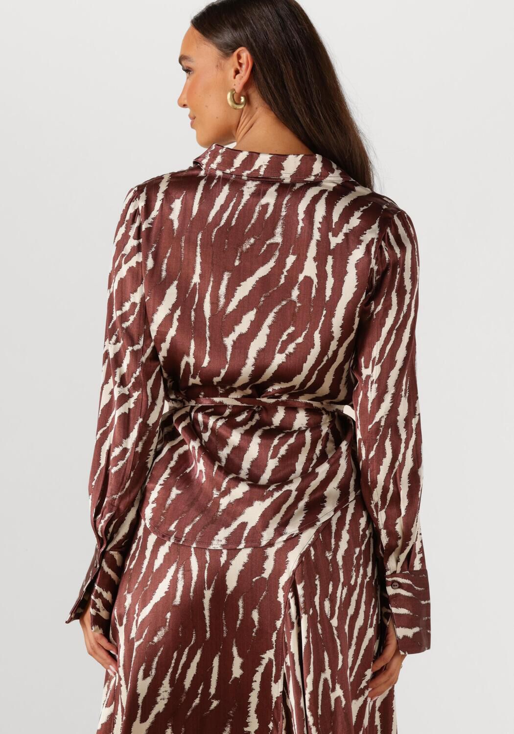 ROUGE EDIT Dames Blouses Roushiana Ls Printed Resort Collar Shirt Bruin
