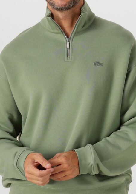 Groene LACOSTE Sweater LOOSE FIT ZIP NECK FLEECE SWEATSHIRT - large
