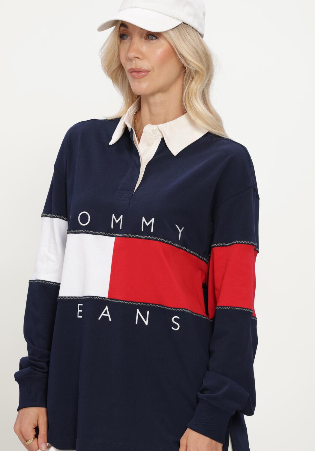 Donkerblauwe TOMMY JEANS Sweater TJW OVS FLAG RUGBY EXT - large