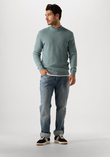 Blauwe CAST IRON Trui MOCK NECK FINE BOUCLE - large